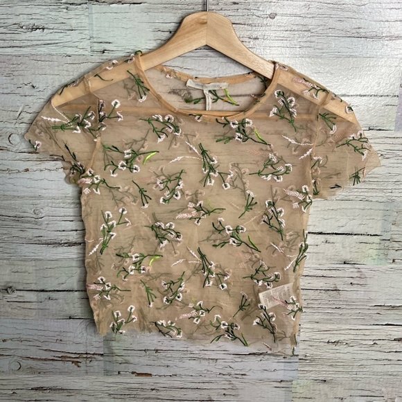 Urban Outfitters Tops - Urban outfitters cream sheer floral tee shirt size small boho festival